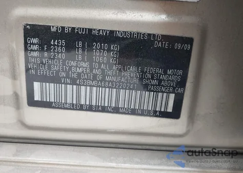 2010 Subaru Legacy 2.5I z USA, uszkodzony, nr VIN 4S3BMBA68A3220241